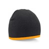 Two-Tone Pull-On beanie - B44C:Black, 100% acrylic, Fluorescent Orange, One Size